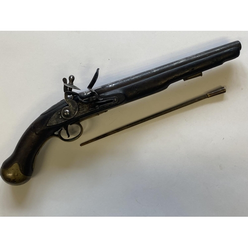 401 - AN 1801 PATTERN SEA SERVICE PISTOL. With a 30.5cm tapering barrel, flintlock action with side plate ... 