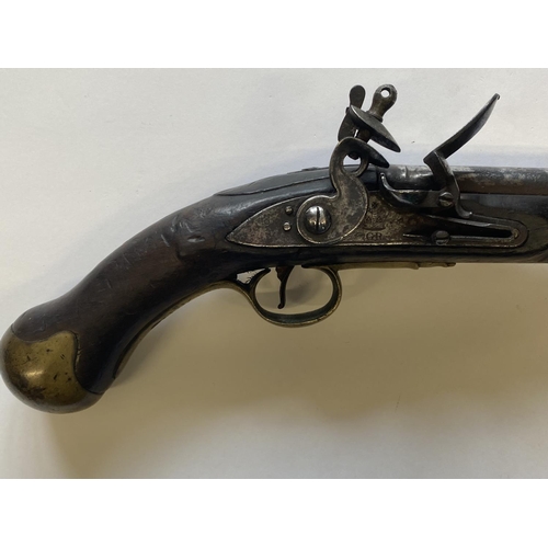 401 - AN 1801 PATTERN SEA SERVICE PISTOL. With a 30.5cm tapering barrel, flintlock action with side plate ... 