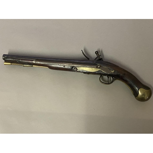 402 - A PRE 1801 SEA SERVICE PISTOL. With a 30.5cm tapering barrel, flintlock mechanism with unbridled loc... 