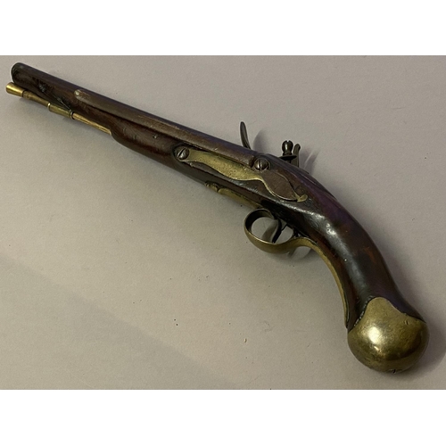 402 - A PRE 1801 SEA SERVICE PISTOL. With a 30.5cm tapering barrel, flintlock mechanism with unbridled loc... 