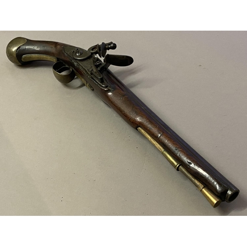 402 - A PRE 1801 SEA SERVICE PISTOL. With a 30.5cm tapering barrel, flintlock mechanism with unbridled loc... 