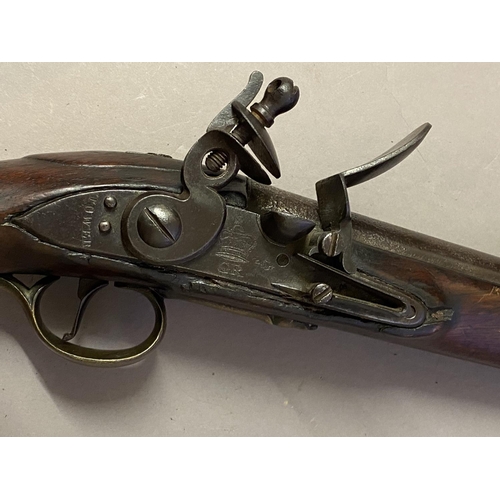 402 - A PRE 1801 SEA SERVICE PISTOL. With a 30.5cm tapering barrel, flintlock mechanism with unbridled loc... 