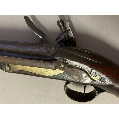 402 - A PRE 1801 SEA SERVICE PISTOL. With a 30.5cm tapering barrel, flintlock mechanism with unbridled loc... 