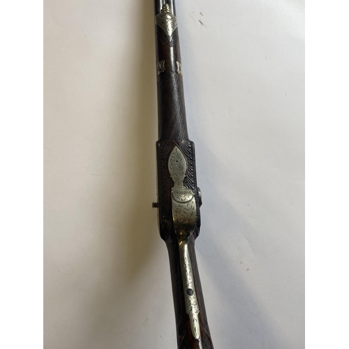 435 - A FINE 19TH CENTURY GERMAN DOUBLE BARREL MUZZLE LOADING SHOTGUN. With 80cm side by side barrels with... 