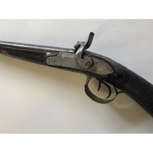 435 - A FINE 19TH CENTURY GERMAN DOUBLE BARREL MUZZLE LOADING SHOTGUN. With 80cm side by side barrels with... 