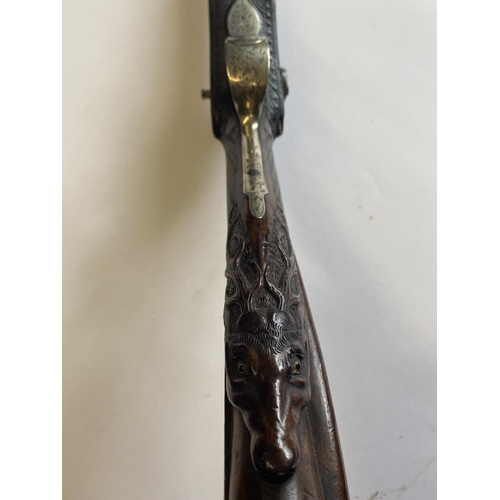 435 - A FINE 19TH CENTURY GERMAN DOUBLE BARREL MUZZLE LOADING SHOTGUN. With 80cm side by side barrels with... 