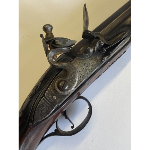 443 - A SILVER MOUNTED 16 BORE GUN BY ISAAC BARBER. With a 96cm barrel tapering from round to octagonal, s... 