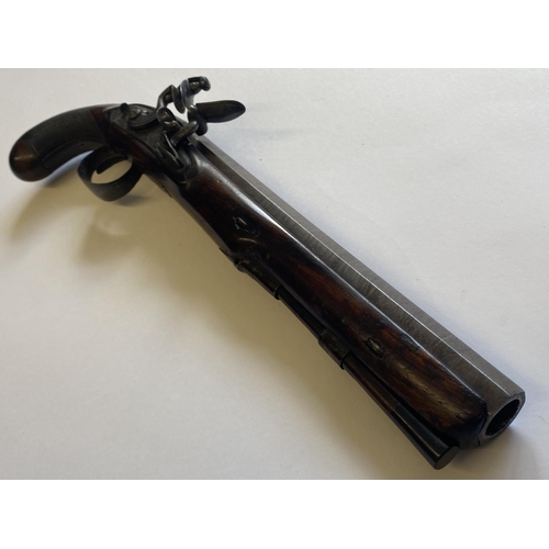 445 - A 20 BORE FLINTLOCK DUELLING PISTOL BY WILLIAM PARKER. With a 15.5cm octagonal barrel with gilt line... 