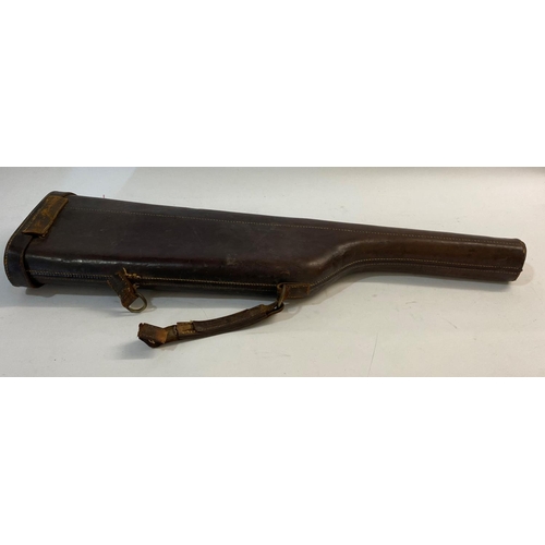 476 - A LEATHER LEG O MUTTON GUN CASE. A brown leather gun case 78 x 24cm overall.