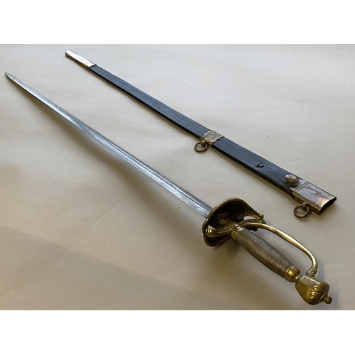 487 - A GENERAL OFICERS SWORD WITH PAS D'ANES RINGS. With a 76cm double edged broad-sword style partially ... 