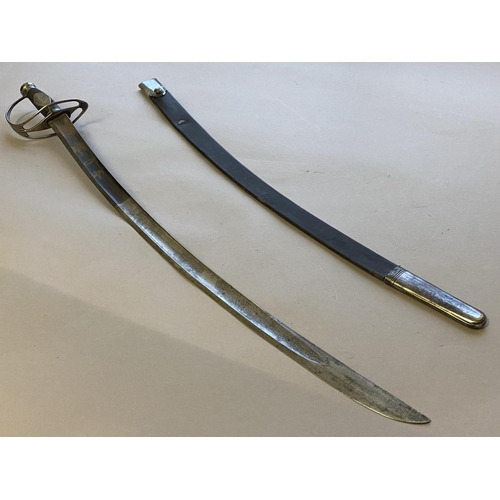 488 - AN UNUSUAL SLOTTED HILT SABRE. With a 72cm curved single edged fullered blade, partially blued and d... 