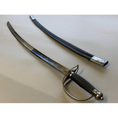 488 - AN UNUSUAL SLOTTED HILT SABRE. With a 72cm curved single edged fullered blade, partially blued and d... 