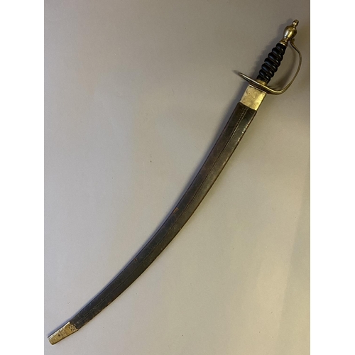 495 - A SLOTTED HILT MARINE SERGEANTS' HANGER. With a broad curving 75cm fullered blade, with a slotted gu... 