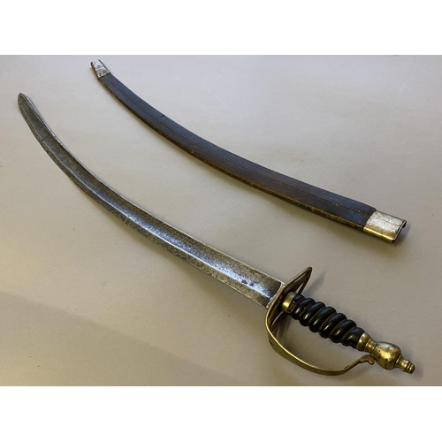 495 - A SLOTTED HILT MARINE SERGEANTS' HANGER. With a broad curving 75cm fullered blade, with a slotted gu... 