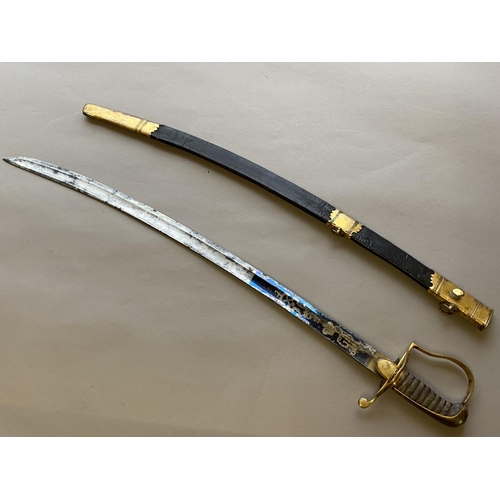 501 - AN EARLY VARIANT NAVAL FIGHTING SABRE. With a 71cm curved single sided blade with broad fuller, part... 