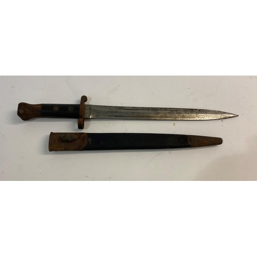 550 - A WILKINSON 1888 PATTERN BAYONET AND TWO OTHERS. An 1888 pattern bayonet with a 30.5xm pointed doubl... 