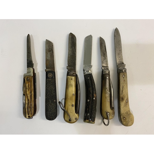 565 - A COLLECTION OF SIX FOLDING POCKET KNIVES. A folding knife with an 8.5cm blade marked Wingfield Rowb... 