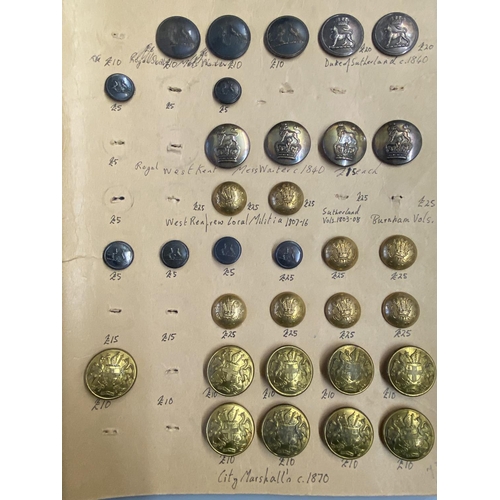 585 - A COLLECTION OF BUTTONS AND MILITARY BADGES. A collection fof buttons to include Duke of Sutherland ... 