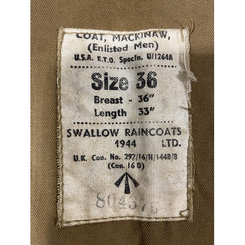 670 - A US ARMY ENLISTED MAN'S MACKINAW JACKET. A Second World War US Army Jacket with label 'Coat, Mackin... 