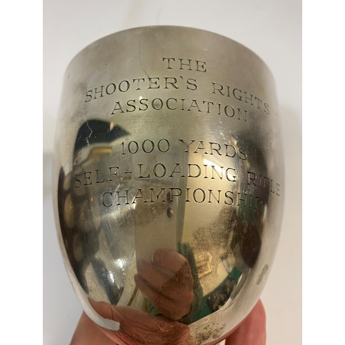 671 - AN UN-AWARDED SELF LOADING RIFLE SHOOTING TROPHY. A rifle shooting trophy with a tumbler cup engrave... 