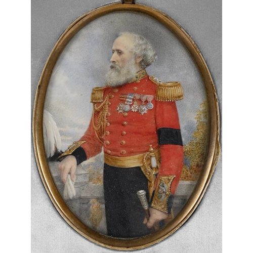 686 - A FINE VICTORIAN PORTRAIT MINIATURE OF COLONEL HENRY HUME OF THE 95TH, HERO OF CRIMEA.

An oval port... 