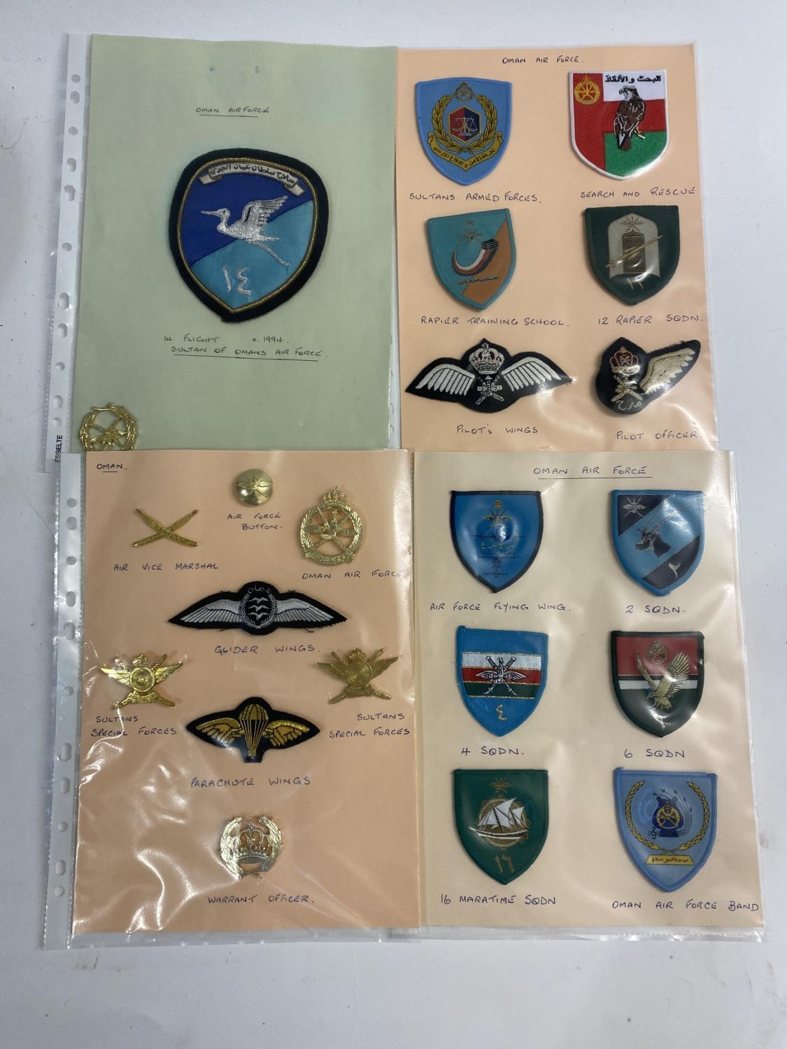 A COLLECTION OF OMAN AIR FORCE AND OTHER INSIGNIA. A collection of Oman ...