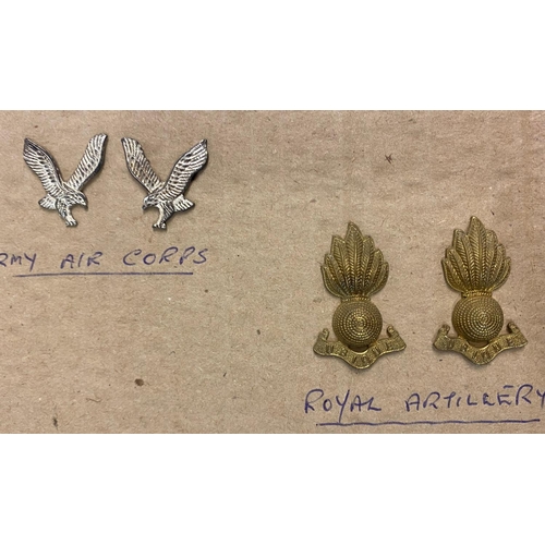 801 - A COLLECTION OF BRITISH ARMY CAP BADGES, COLLAR DOGS AND OTHER ITEMS. Collar dogs for the Army Air C... 