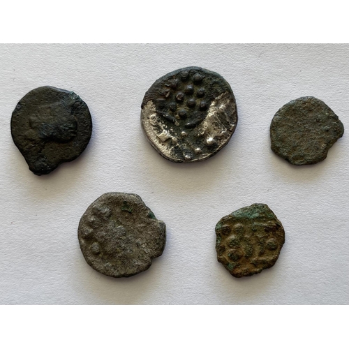 950 - A COLLECTION OF FIVE BRITISH CELTIC COINS. Five coins: A Potin, Thurrock Type, c. 1st Century BC. 3.... 