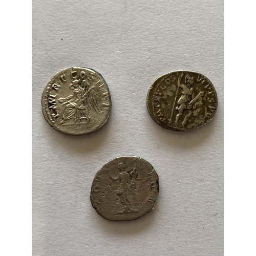 954 - THREE ROMAN SILVER DENARIUS. Roman silver Denarius: Trajan, 98-117 AD, Rome Mint. Obv: Laureate bust... 