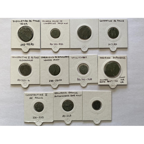 955 - A SMALL COLLECTION OF ROMAN COINS. Roman Empire coins to include examples from Carausius, 286-293 AD... 