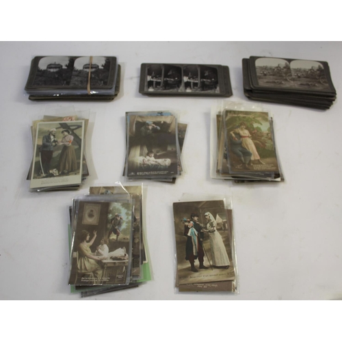 1425 - WWI FRENCH POSTCARDS & STEREOCARDS a large qty of WWI period coloured postcards, with depictions of ... 