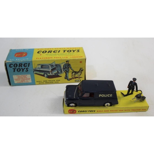 1474 - CORGI TOYS - POLICE VAN a boxed 448 B.M.C Mini Police Van with tracker dog (blue body and red interi... 