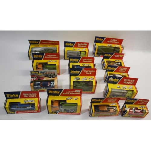 1499 - DINKY TOYS - BOXED DIE CAST TOYS 14 boxed models including 201 Plymouth Stock Car, 978 Refuse Wagon ... 