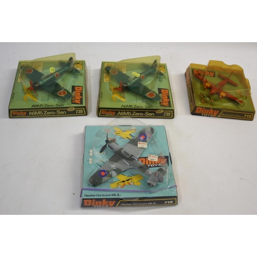 1522 - DINKY TOYS - AEROPLANES 4 bubble packed boxed aeroplanes, 739 Zero-Sen (x2), 715 Beechcraft Baron, a... 