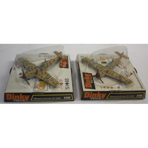 1523 - DINKY TOYS - AEROPLANES 2 boxed bubble packed aeroplanes, 726 Messerschmitt 109E (desert camouflage)... 