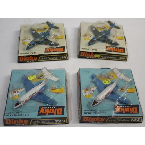 1524 - DINKY TOYS - AEROPLANES 4 boxed bubble packed aeroplanes, 728 R.A.F Dominie (x2), and 723 Hawker Sid... 