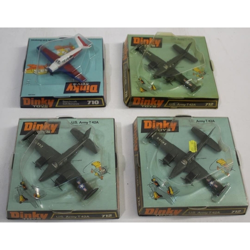 1525 - DINKY TOYS - AEROPLANES 4 boxed bubble packed aeroplanes, including 712 US Army 42A (x3), and 710 Be... 