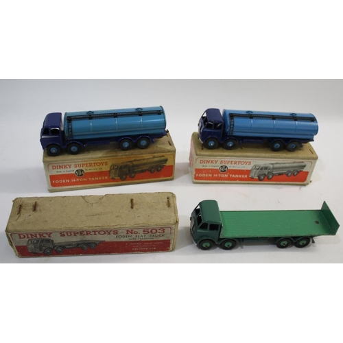 1550 - DINKY SUPERTOYS - FODEN 3 boxed models, 504 Foden 14 Ton Tanker (dark blue cab and chassis, light bl... 