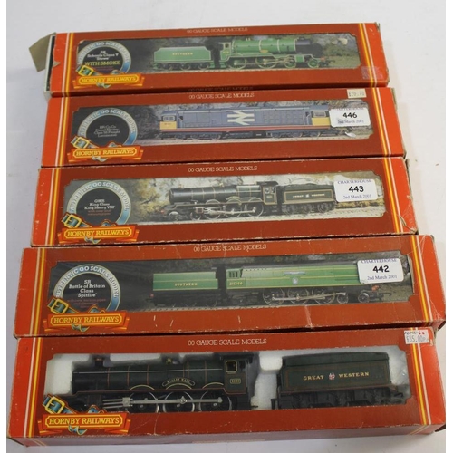 1562 - HORNBY BOXED LOCOMOTIVES 5 boxed locomotives, R374 Spitfire, R313 Hagley Hall, R349 King Henry VIII,... 