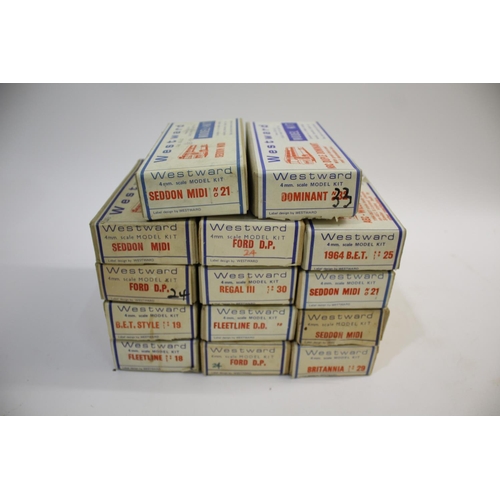 1589 - WESTWARD WHITE METAL BUS KITS 14 boxed white metal bus kits, all look unused and some never opened. ... 