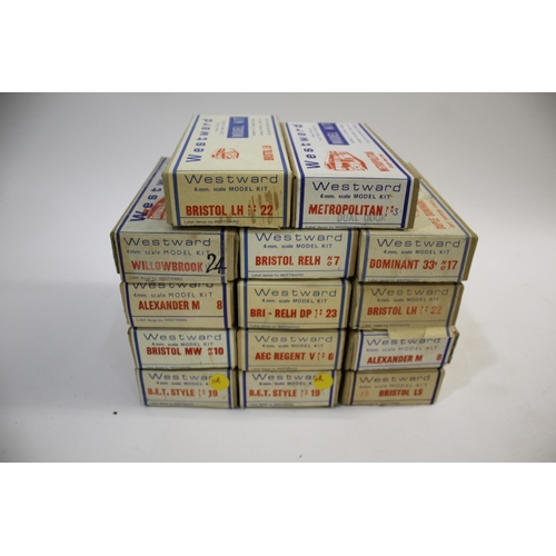 1590 - WESTWARD WHITE METAL BUS KITS 14 boxed white metal kits, all look unused and some not opened. Includ... 