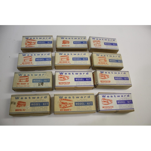 1591 - WESTWARD WHITE METAL BUS KITS 12 boxed white metal bus kits, all look unused and some not opened. In... 