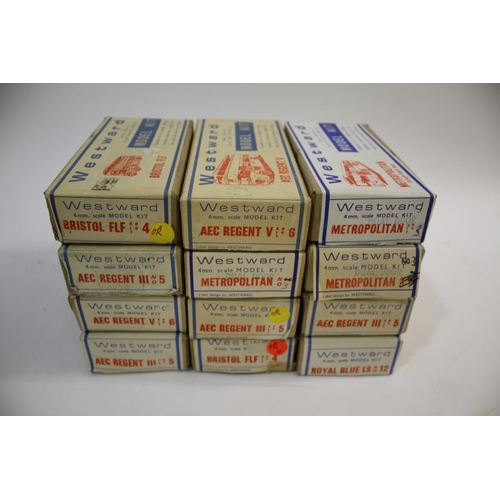 1591 - WESTWARD WHITE METAL BUS KITS 12 boxed white metal bus kits, all look unused and some not opened. In... 