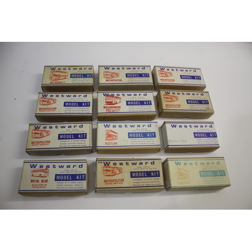 1592 - WESTWARD WHITE METAL BUS KITS 12 boxed white metal bus kits, all look unused and some not opened. In... 