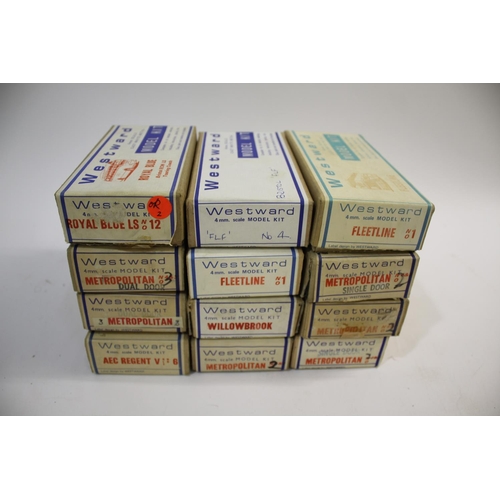 1592 - WESTWARD WHITE METAL BUS KITS 12 boxed white metal bus kits, all look unused and some not opened. In... 