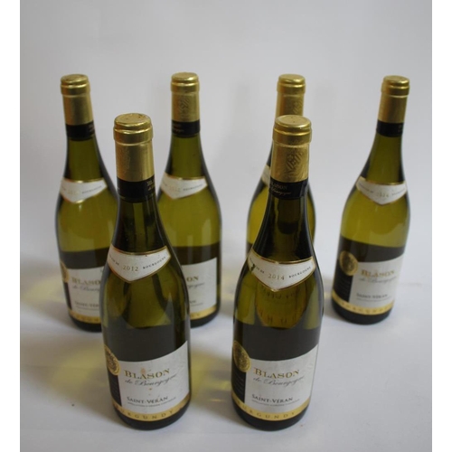 1889 - WINE - BLASON DE BOURGOGNE 6 bottles of Blason de Bourgogne Saint-Veran Burgundy, 2012 and 2014. Als... 