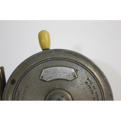 2128 - HARDY 'SILEX MAJOR' FISHING REEL - NEW ZEALAND INTEREST a 4' alloy reel with brass foot, ivorine bra... 