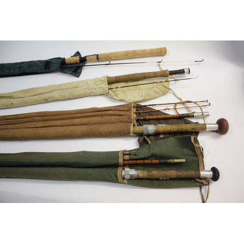 2131 - VARIOUS FISHING RODS including a vintage Hardy Hebridean Palakona three piece rod with two tops in a... 