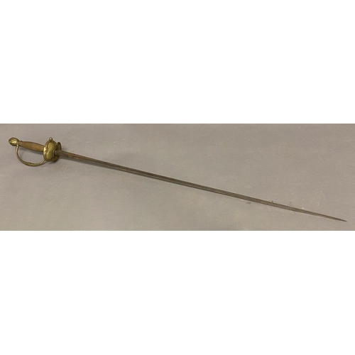 527 - A LATE 18TH/EARLY 19TH  CENTURY COURT SWORD. With an 82cm triform tapering blade, with a double oval... 