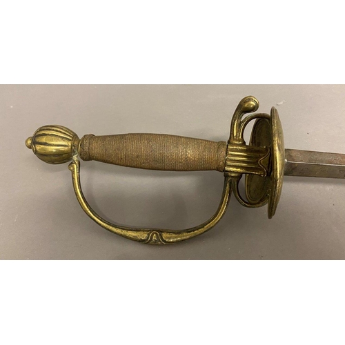 527 - A LATE 18TH/EARLY 19TH  CENTURY COURT SWORD. With an 82cm triform tapering blade, with a double oval... 